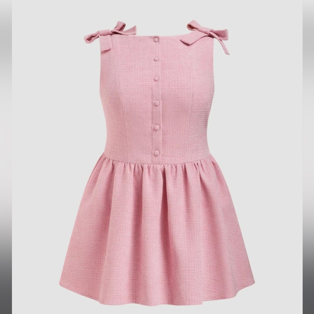 Cider Pink tweed boat neck Dress with Bow Straps